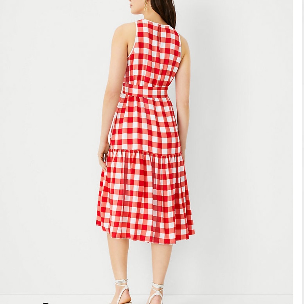 Ann Taylor Gingham Halter Flare Dress EUC - Picture 3 of 8